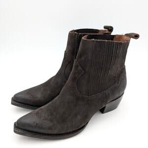 FRYE Sacha Leather Western Chelsea Booties Women's Chocolate Size US10B EU41